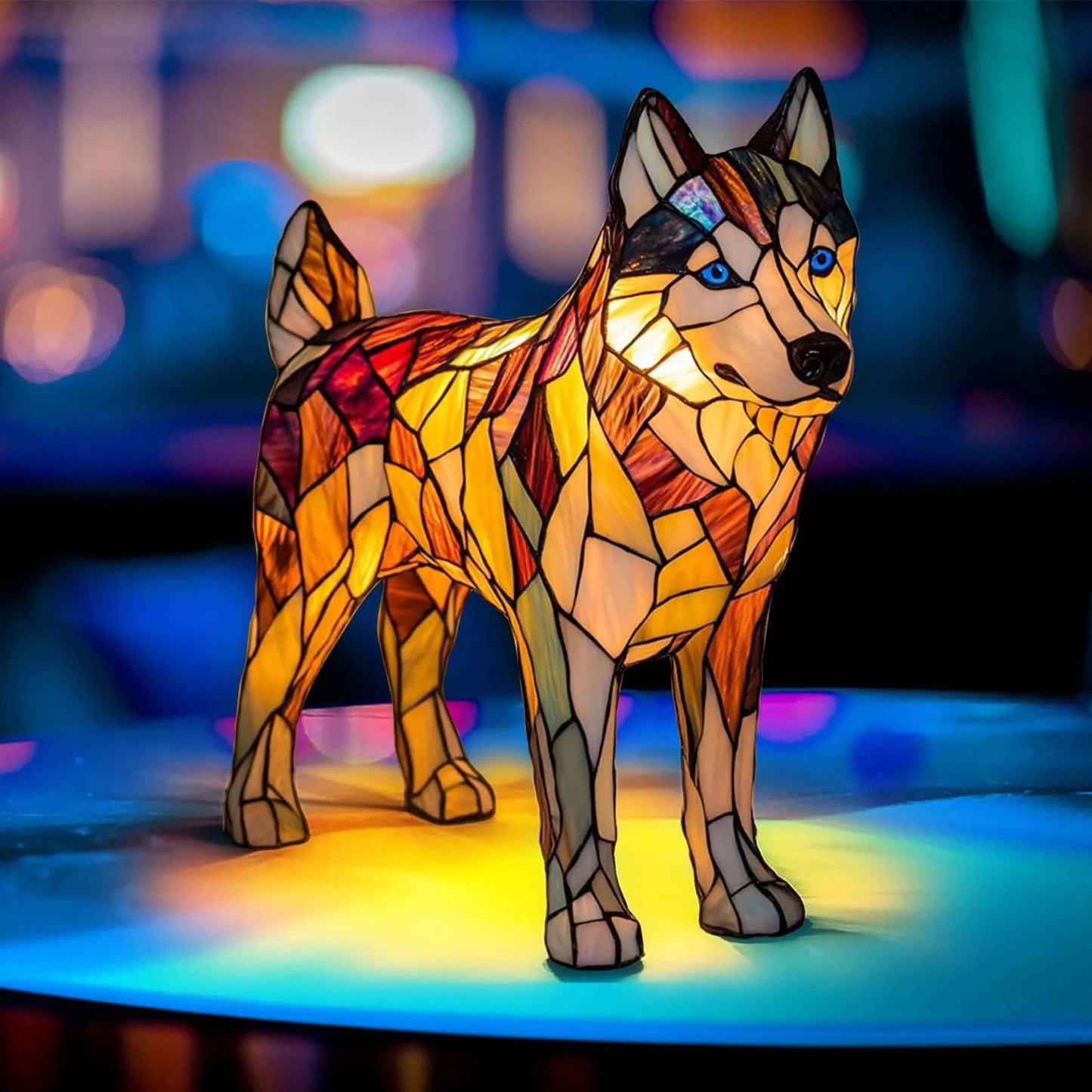 Stained Glass LED Table Lamp – Resin Sculpture