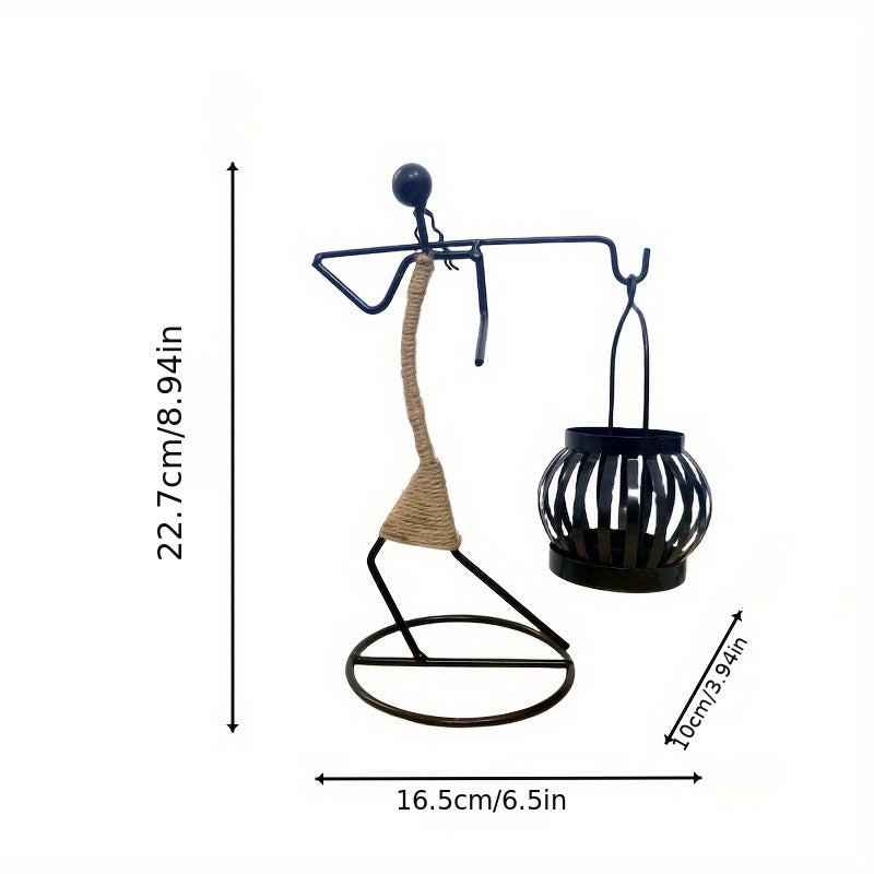 Iron Figurine Candle Lantern – Wrought Iron Tealight Holder Sculpture