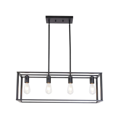4-Light Black Linear Cage Pendant Light