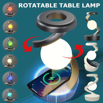 Levitating Moon Lamp – Spinning RGB Spiral Table Lamp with Wireless Charger