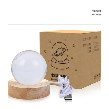 Star Scene Crystal Ball Lamp – 6cm K9 Crystal on Wood Base | USB Night Light