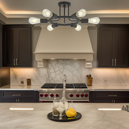 6-Light Black Sputnik Semi-Flush Ceiling Light