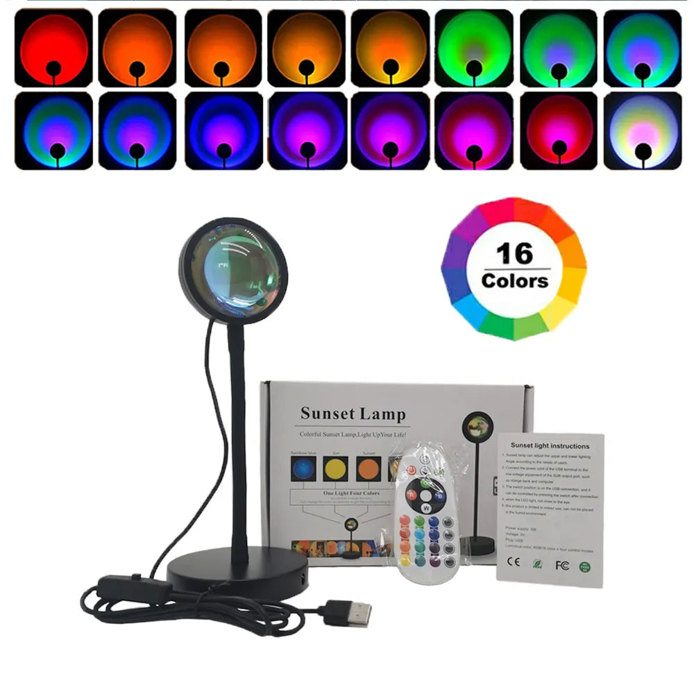 Sunset Projector Lamp – 16-Color RGB Halo Light with Remote & APP Control
