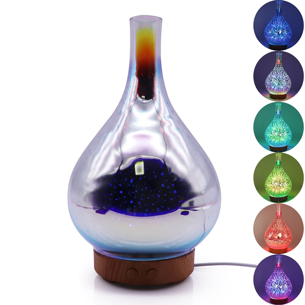Fireworks Glass Aroma Diffuser – 3D LED Galaxy Effect & Cool Mist Humidifier
