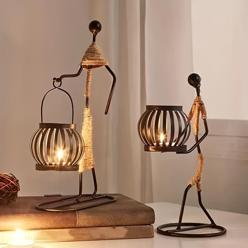 Iron Figurine Candle Lantern – Wrought Iron Tealight Holder Sculpture