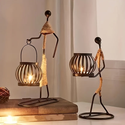 Iron Figurine Candle Lantern – Wrought Iron Tealight Holder Sculpture