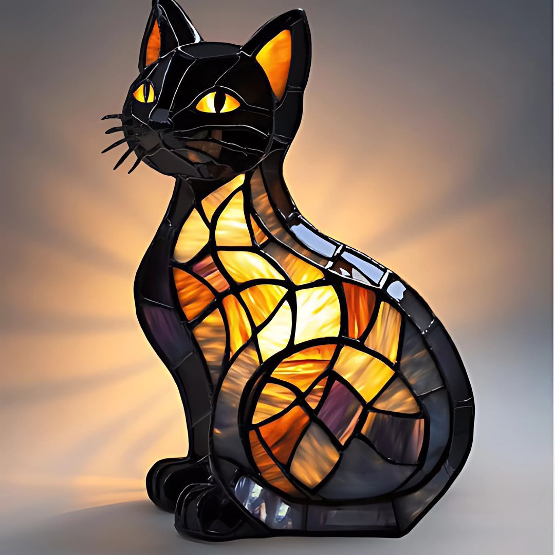 Stained Glass LED Table Lamp – Resin Sculpture