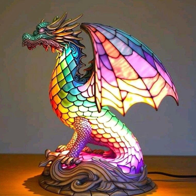 Stained Glass LED Table Lamp – Resin Sculpture