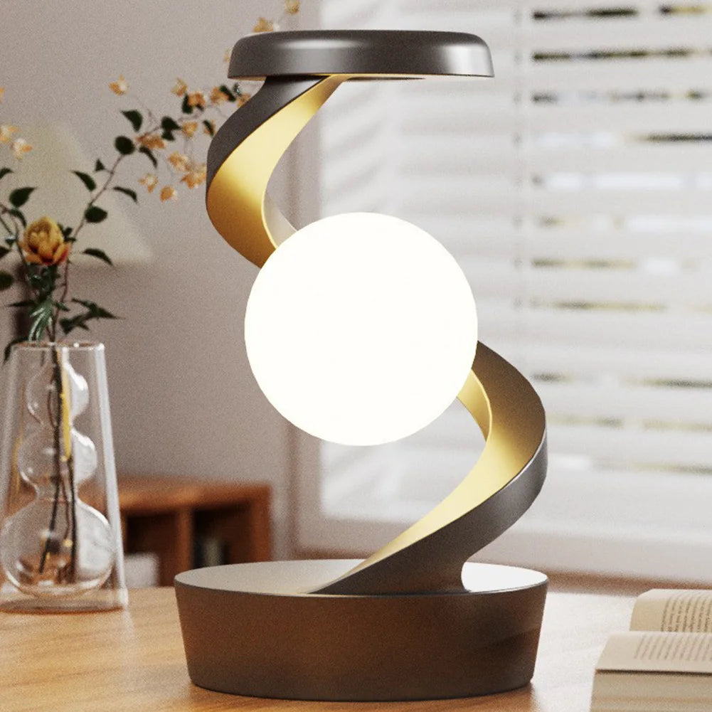 Levitating Moon Lamp – Spinning RGB Spiral Table Lamp with Wireless Charger