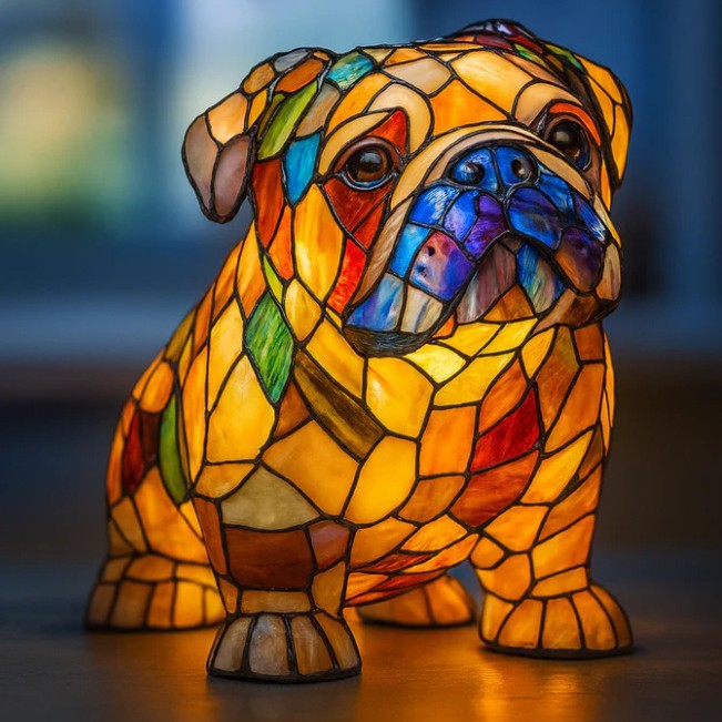 Stained Glass LED Table Lamp – Resin Sculpture