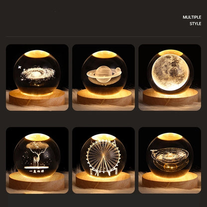 Star Scene Crystal Ball Lamp – 6cm K9 Crystal on Wood Base | USB Night Light