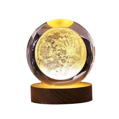3D Laser Crystal Ball Night Light – Galaxy Scene Ambient Lamp with Wood Base