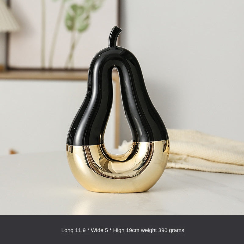 Gold-Dipped Ceramic Fruit Sculpture – Apple or Pear