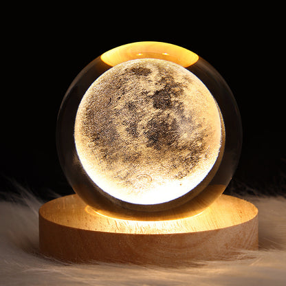 Star Scene Crystal Ball Lamp – 6cm K9 Crystal on Wood Base | USB Night Light