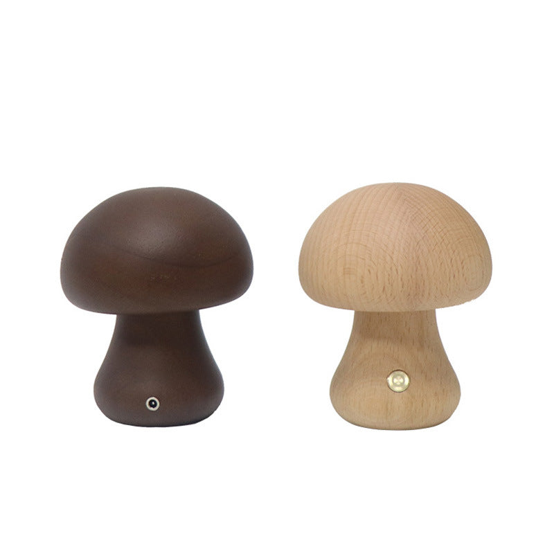 Wooden Mushroom Night Light – Touch Dimmer Bedside Lamp