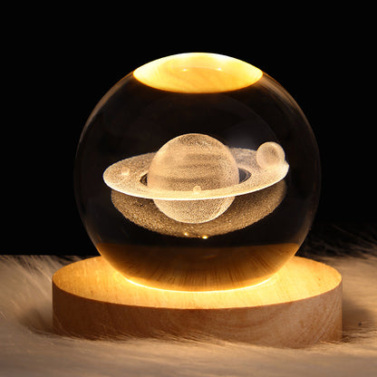 Star Scene Crystal Ball Lamp – 6cm K9 Crystal on Wood Base | USB Night Light