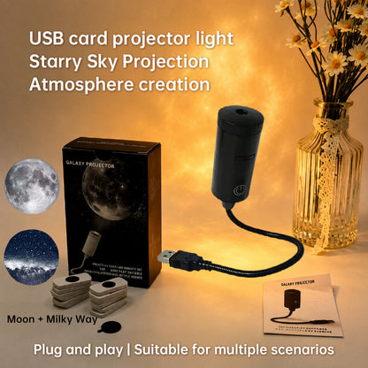 USB Galaxy Star Projector – Plug & Play with Interchangeable Moon & Milky Way Slides