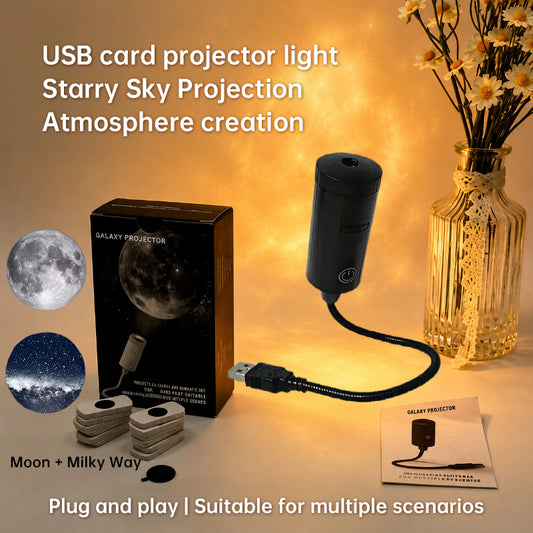 USB Galaxy Star Projector – Plug & Play with Interchangeable Moon & Milky Way Slides