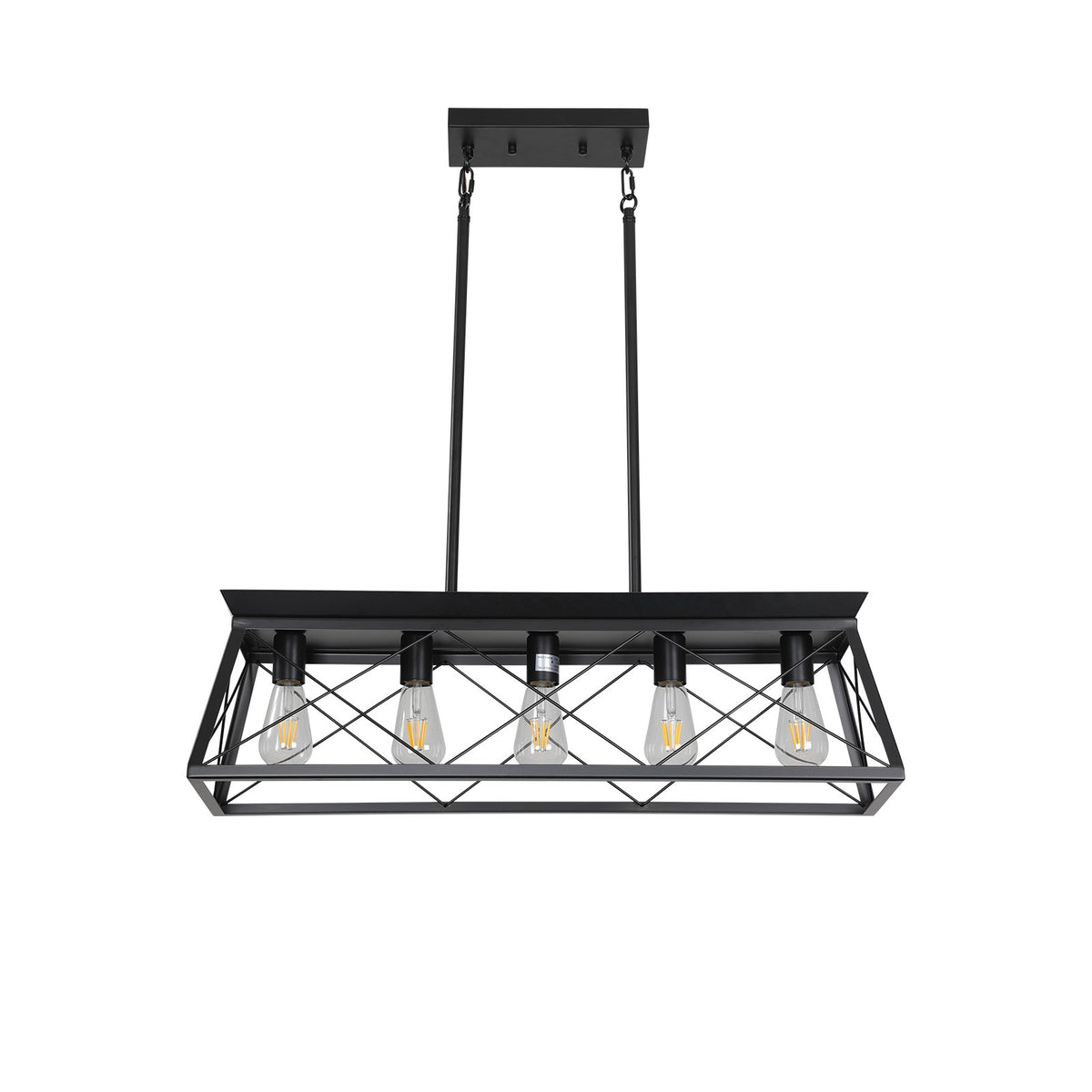 5-Light Black Iron Rectangular Pendant Light