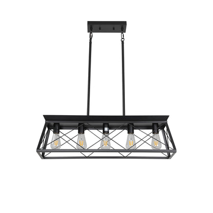 5-Light Black Iron Rectangular Pendant Light