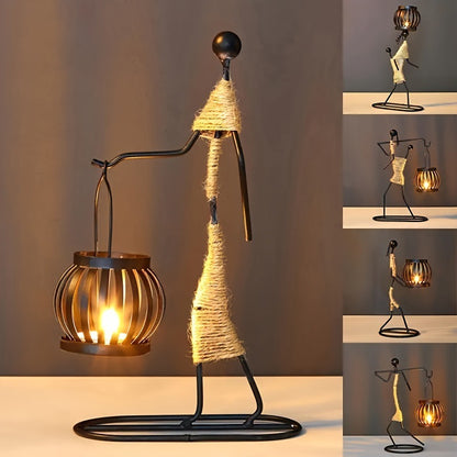 Iron Figurine Candle Lantern – Wrought Iron Tealight Holder Sculpture