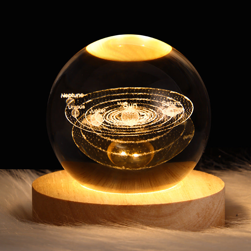 Star Scene Crystal Ball Lamp – 6cm K9 Crystal on Wood Base | USB Night Light