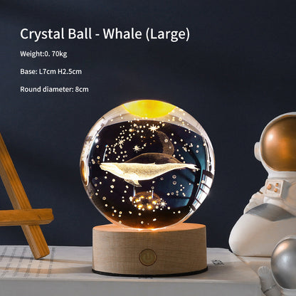 3D Laser Crystal Ball Night Light – Galaxy Scene Ambient Lamp with Wood Base