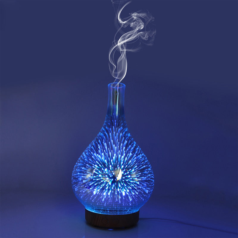 Fireworks Glass Aroma Diffuser – 3D LED Galaxy Effect & Cool Mist Humidifier