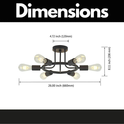 6-Light Black Sputnik Semi-Flush Ceiling Light