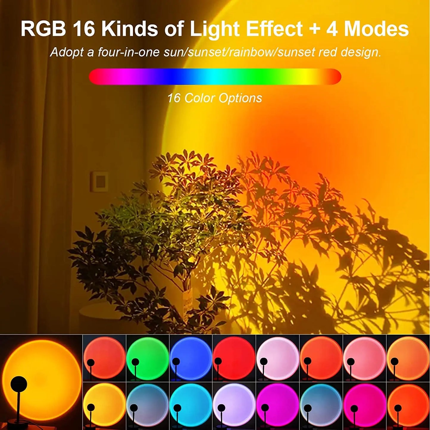 Sunset Projector Lamp – 16-Color RGB Halo Light with Remote & APP Control