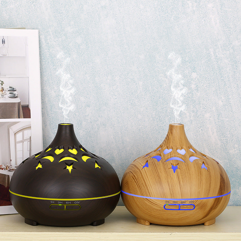 Wood Grain 122 Aroma Diffuser – 500ml Large Capacity Hollow Ultrasonic Humidifier