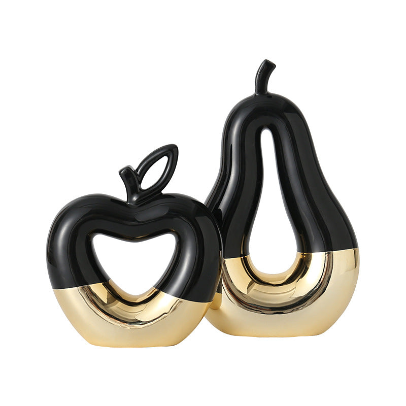 Gold-Dipped Ceramic Fruit Sculpture – Apple or Pear
