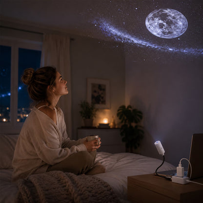USB Galaxy Star Projector – Plug & Play with Interchangeable Moon & Milky Way Slides