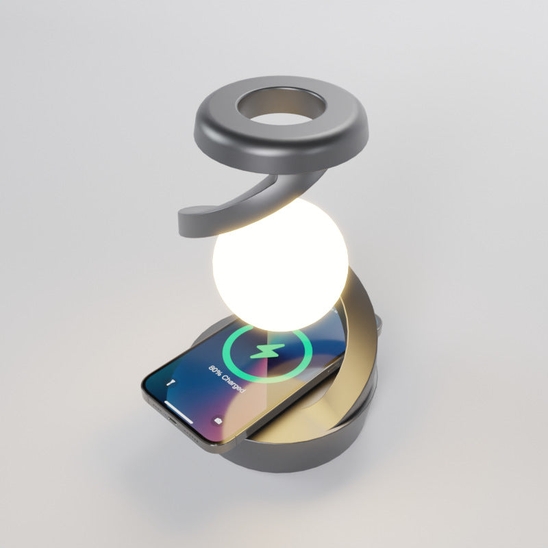 Levitating Moon Lamp – Spinning RGB Spiral Table Lamp with Wireless Charger