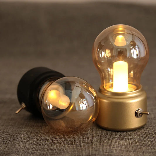 Retro Edison Bulb Desk Lamp – USB Rechargeable Night Light