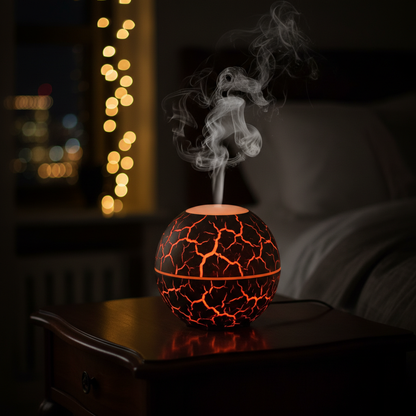 Lava Globe Aroma Diffuser glowing in dark moody setting