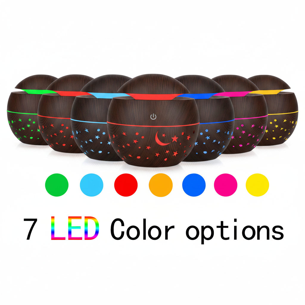 Starry Sky Mini Aroma Diffuser – 7 LED color options dark wood