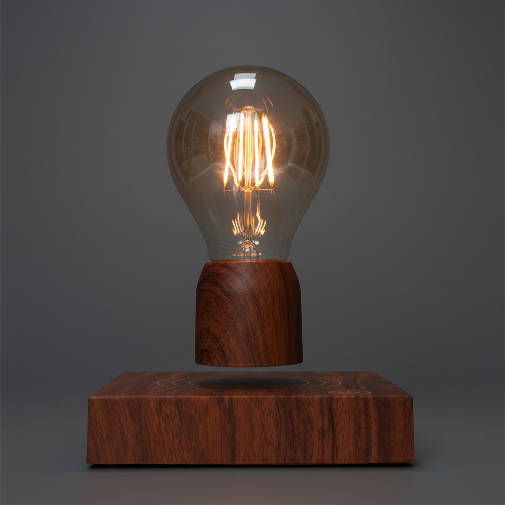 Levitating Edison Bulb Lamp – magnetic floating filament bulb on walnut wood base